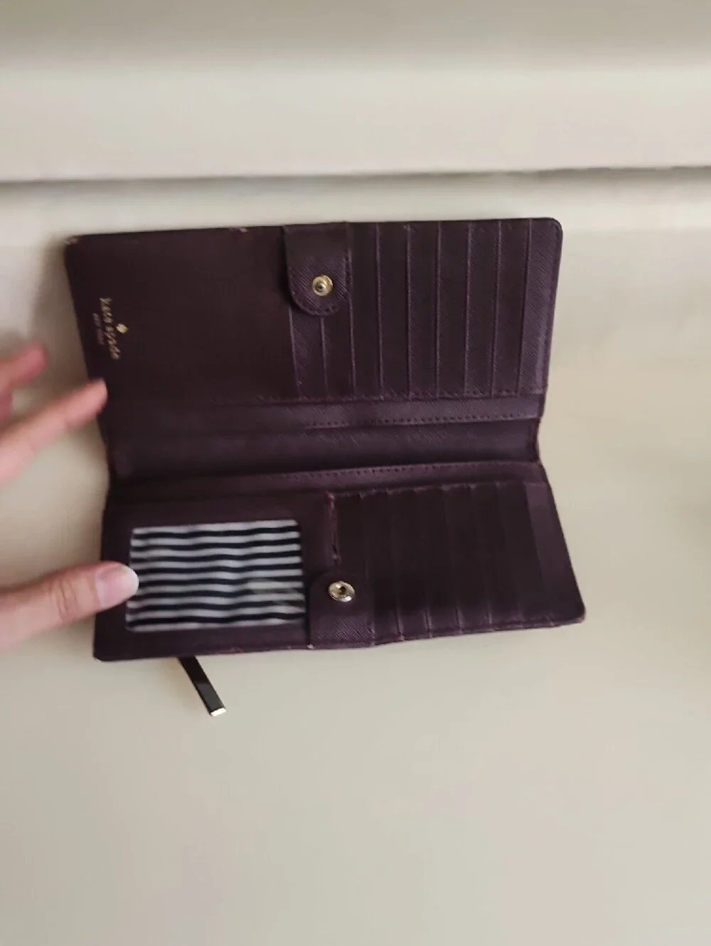 kate spade Plum Textured Saffiano Continental Wallet with Gold Logo